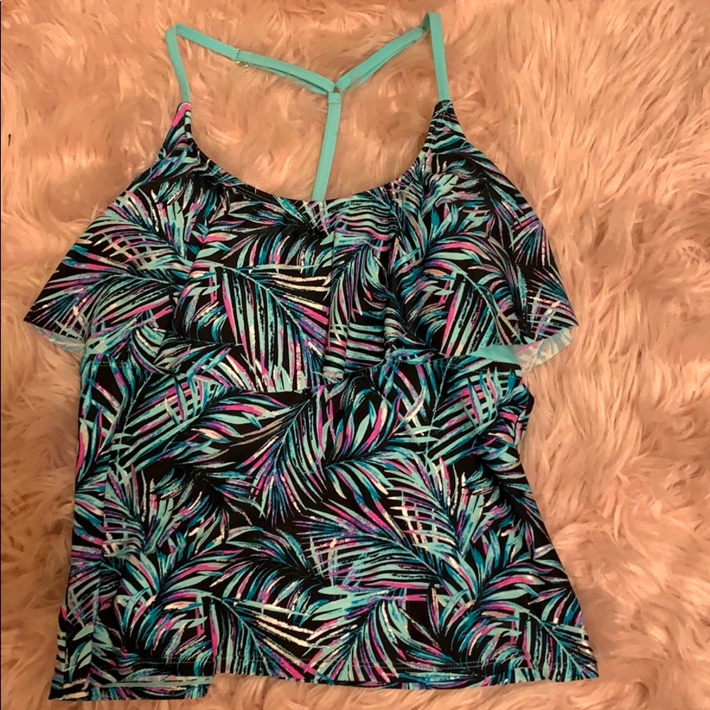 Teal Patterned Tankini Swimsuit Top